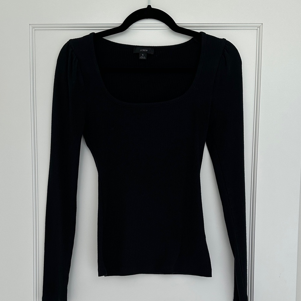 J. Crew Black Ribbed Top with Square Neck